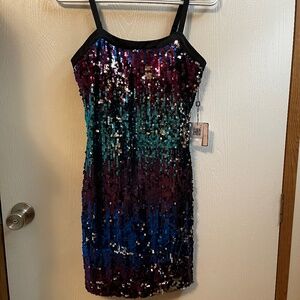 NWT Laundry by Shelli Multicolored Sequin Adjustable Straps Padded Dress Size 0